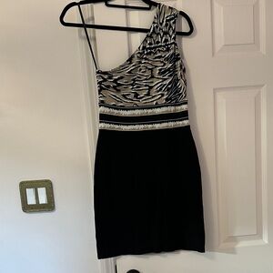 BCBGMaxAzria One-Shoulder Black and Cream Dress